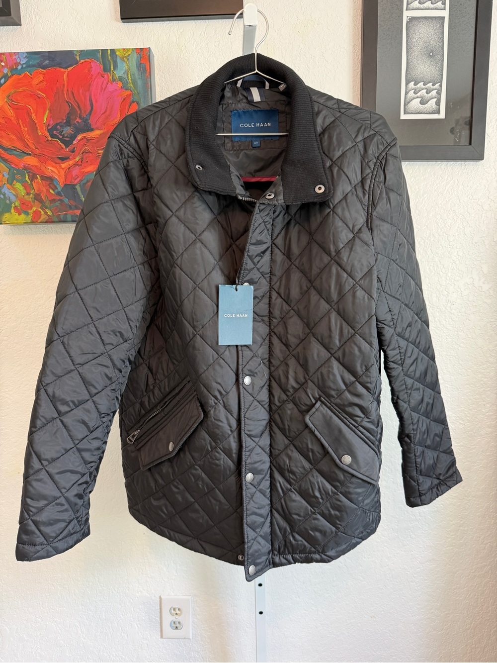 NWT Flawed but Fixable Cole Haan Men's Quilted Black Barn Coat Jacket